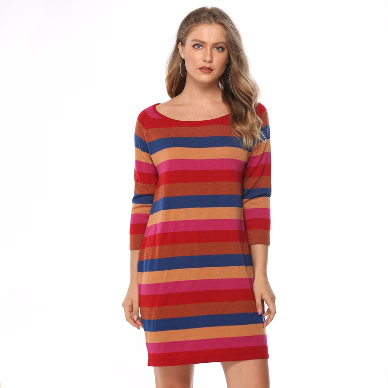 Women's wear intercolor long seven-part sleeve imported wool sweater