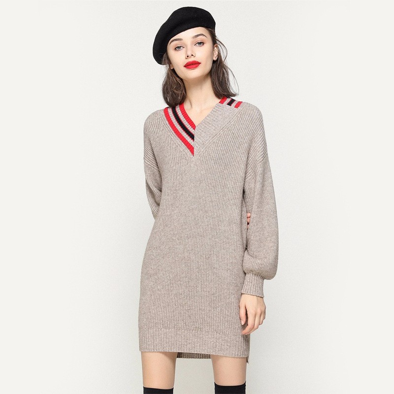 New V-neck sweater dress women's clothing