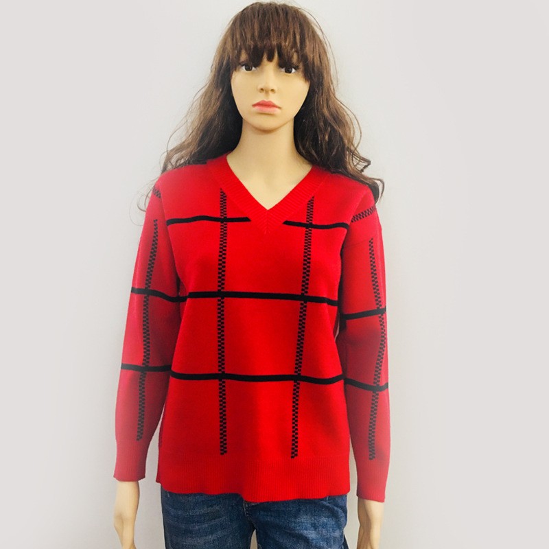 Woman's sweater plaid jacquard sweater