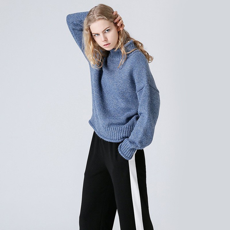 Women's sweater with high collar and rolled edge in autumn and winter