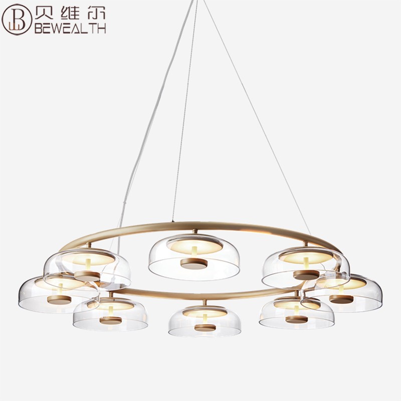 BEWEALTH Modern Glass LED Gold pendant lamp luxury Pendant light BP8538