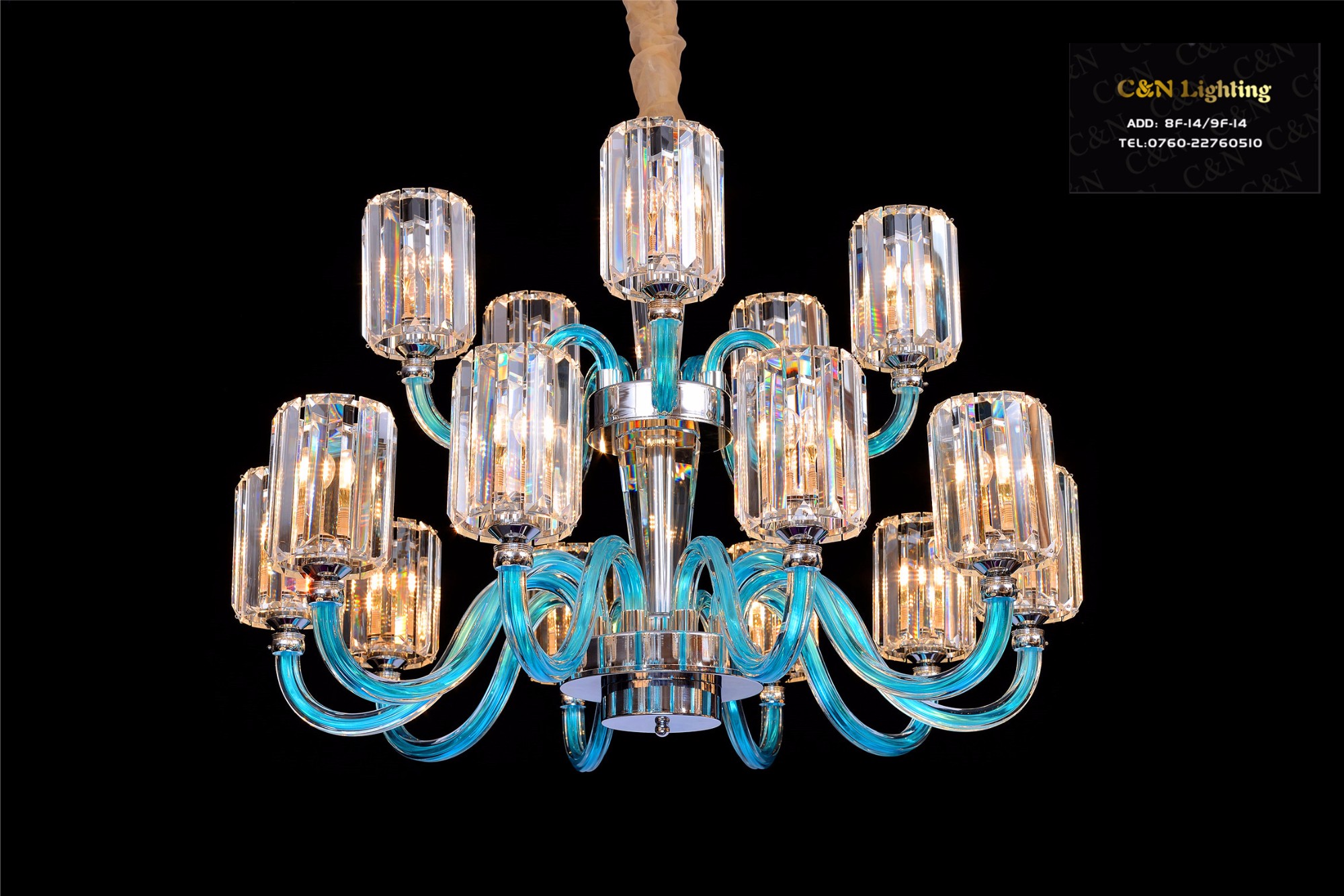 Blue glass tube crystal lamp