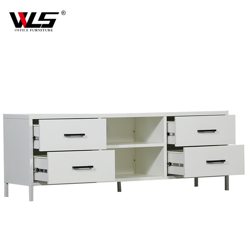 Wooden top metal frame TV stand cabinet with 4 drawers