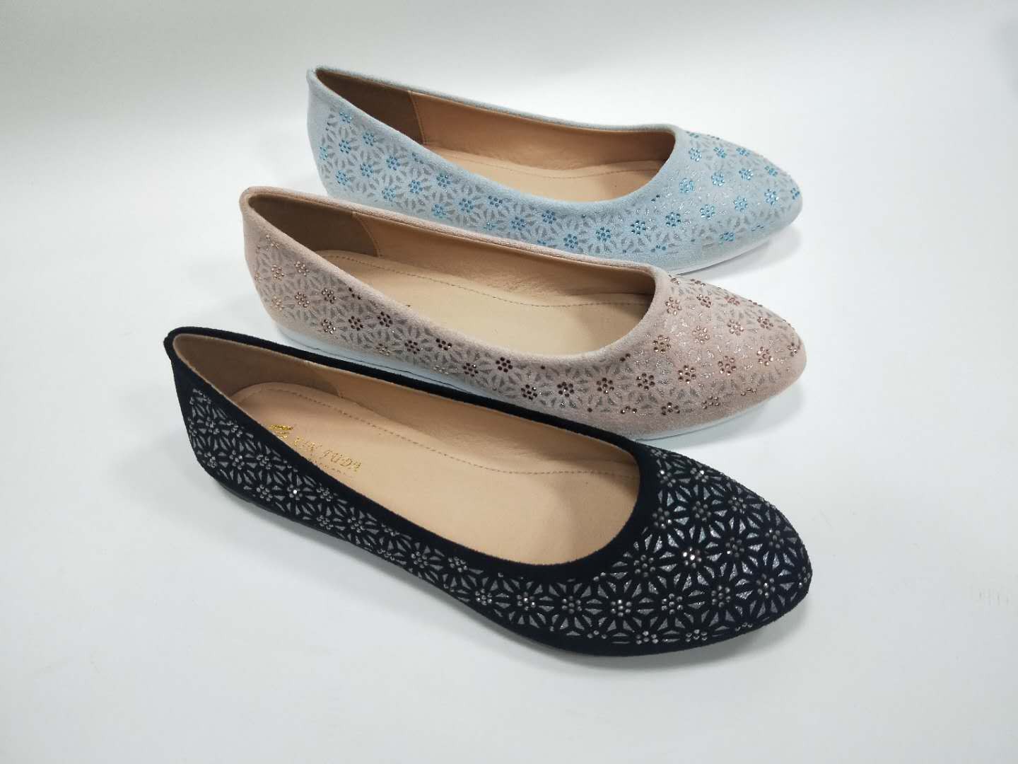 Women's flat shoes, suede print with rhinestones, pointed flat shoes