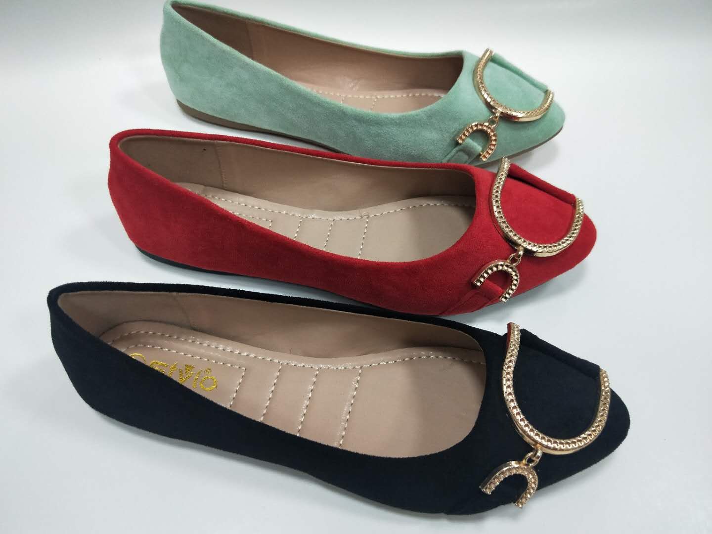 Women's flat shoes, suede pointed flat sole, with buckle