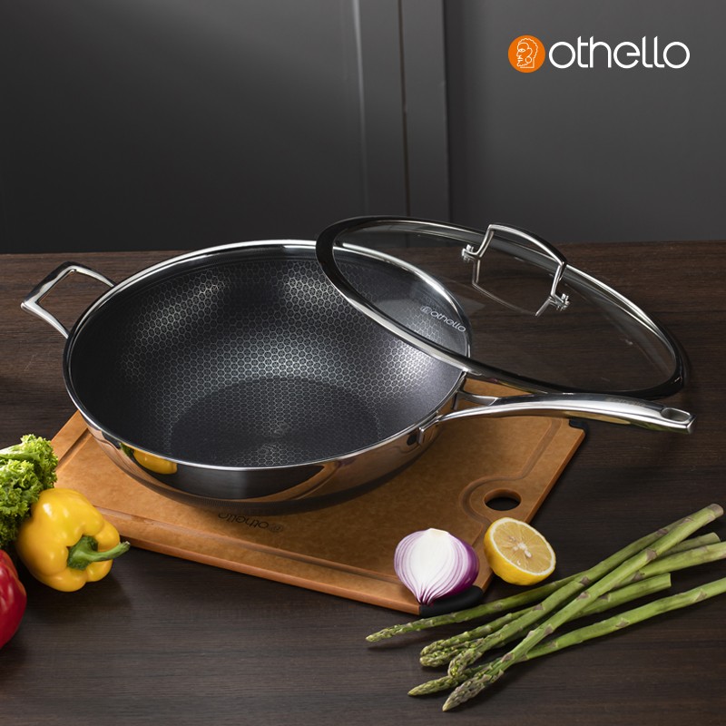 Grace series 34*10cm stainless steel double-sided non-stick wok 