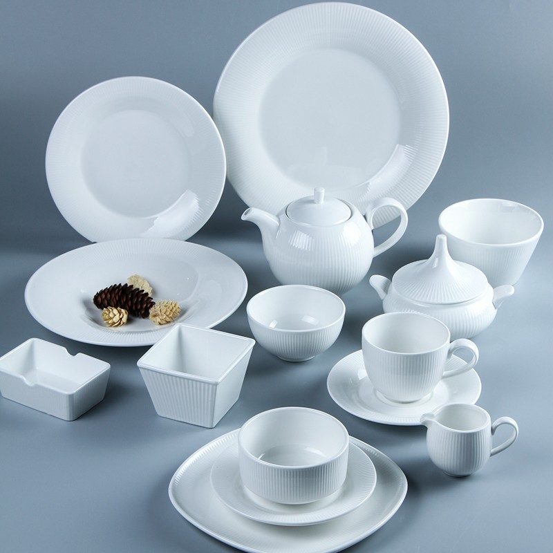 Round White Dinner Set Hotel Restaurant Ceramic Porcelain Dinnerware