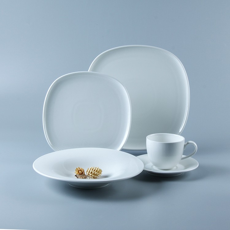 20 Piece Square White Ceramic Table Dinner Plate Dishes Set Dinnerware