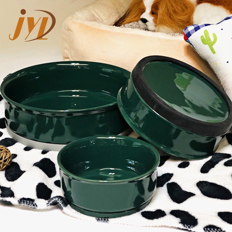 Color Glaze Ceramic Pet Dog Food Water Feeding Cat Bowl with Silicone