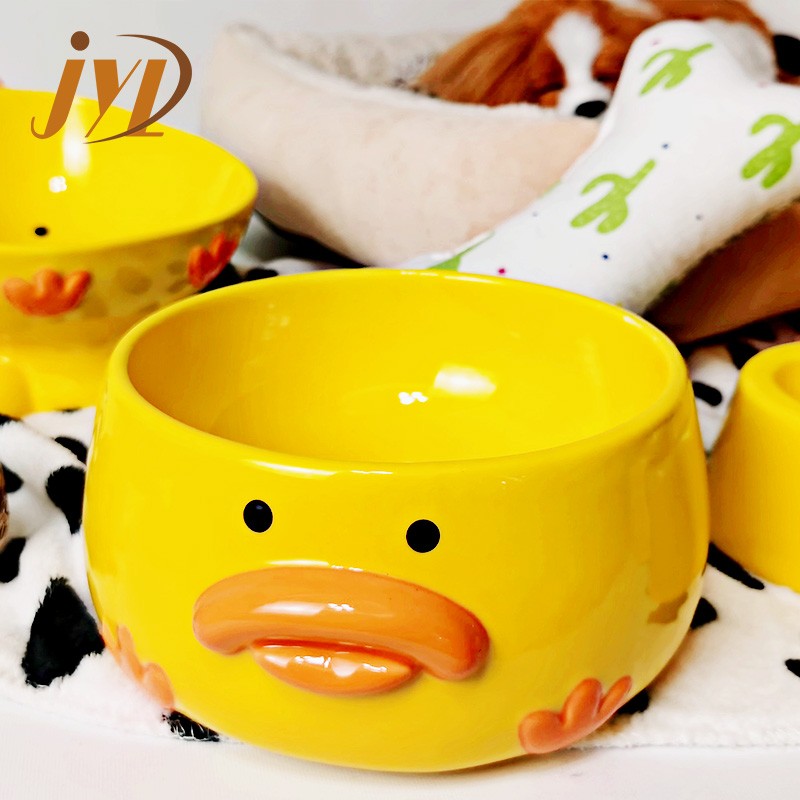 Yellow Glaze Ceramic Dog Pet  Bowl Eating And Drinking Feeding Bowl