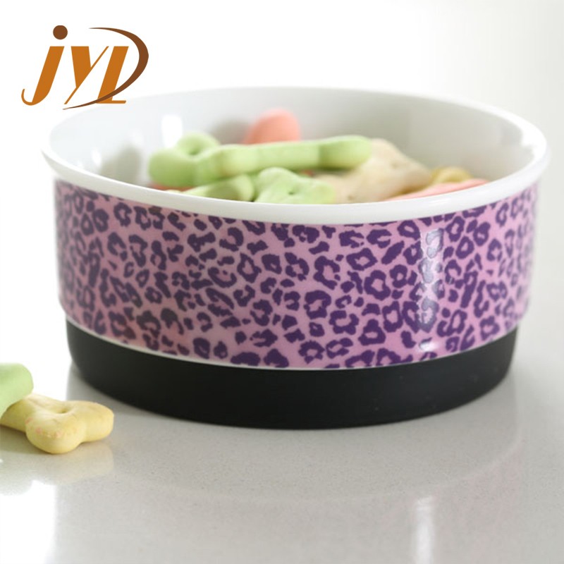 wholesale high quality ceramic pet food water bowl silicone bottom