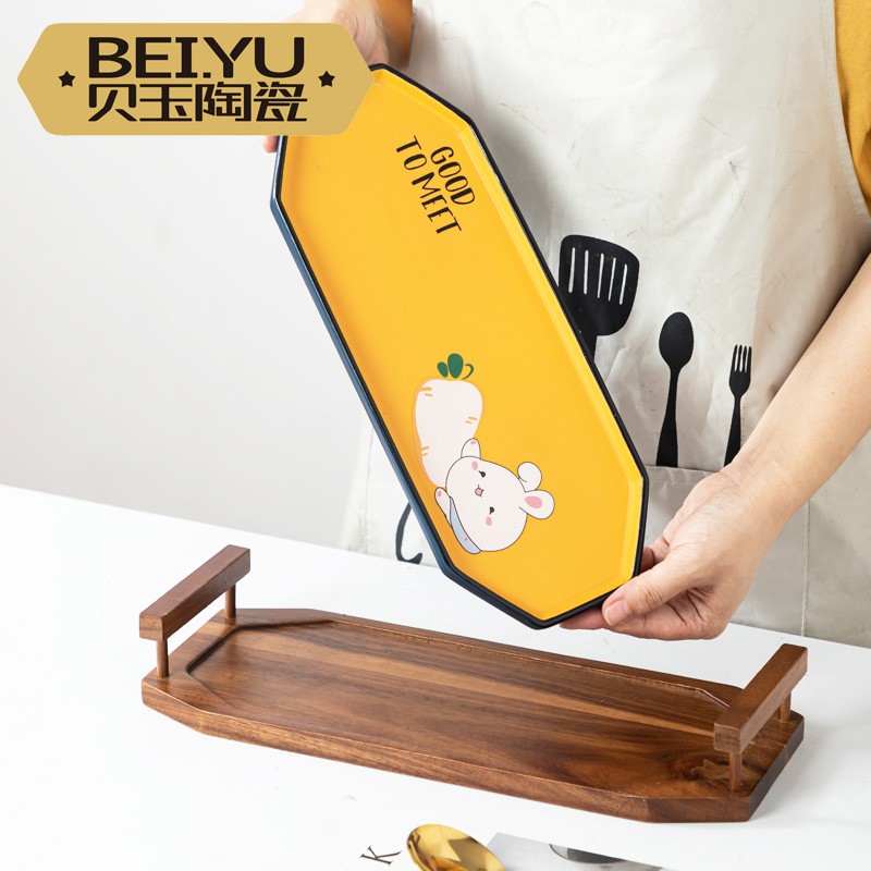 Beiyu Cute Rabbit Sushi Plate Ceramic Plate Vegetable Plate