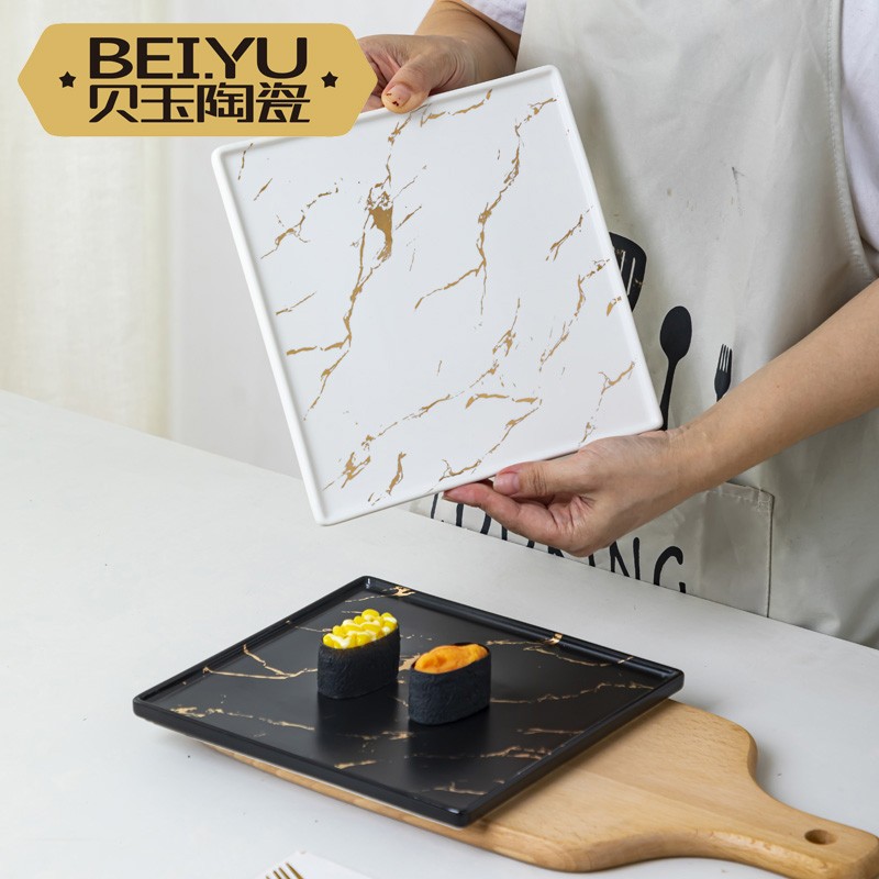 Baiyu marble plate ceramic steak dinner square plate