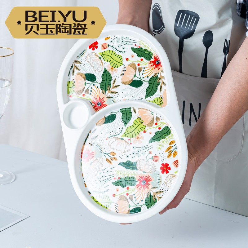 Baiyu seven-color cloud flower grid table plate ceramic dish plate