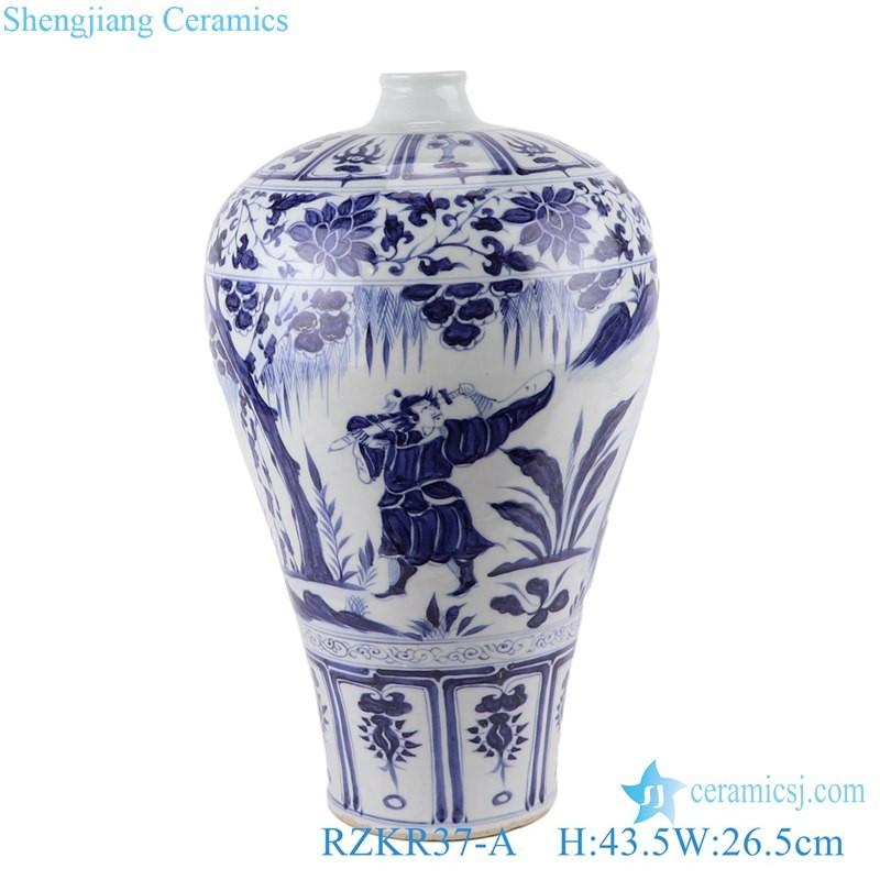 hand painted blue and white auspicious and figure pattern porcelain vase