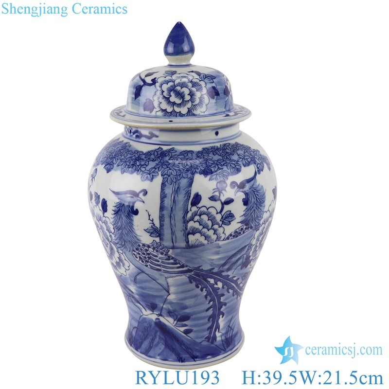 hand painted blue and white phoenix bird pattern porcelain ginger jar