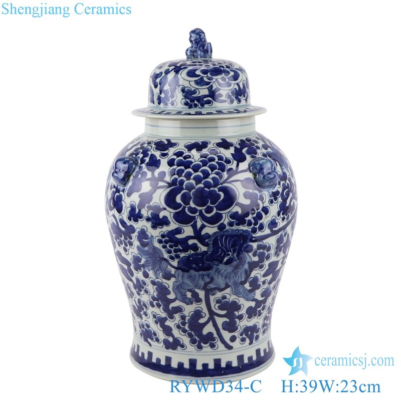 hand painted blue and white flower kylin pattern porcelain ginger jar