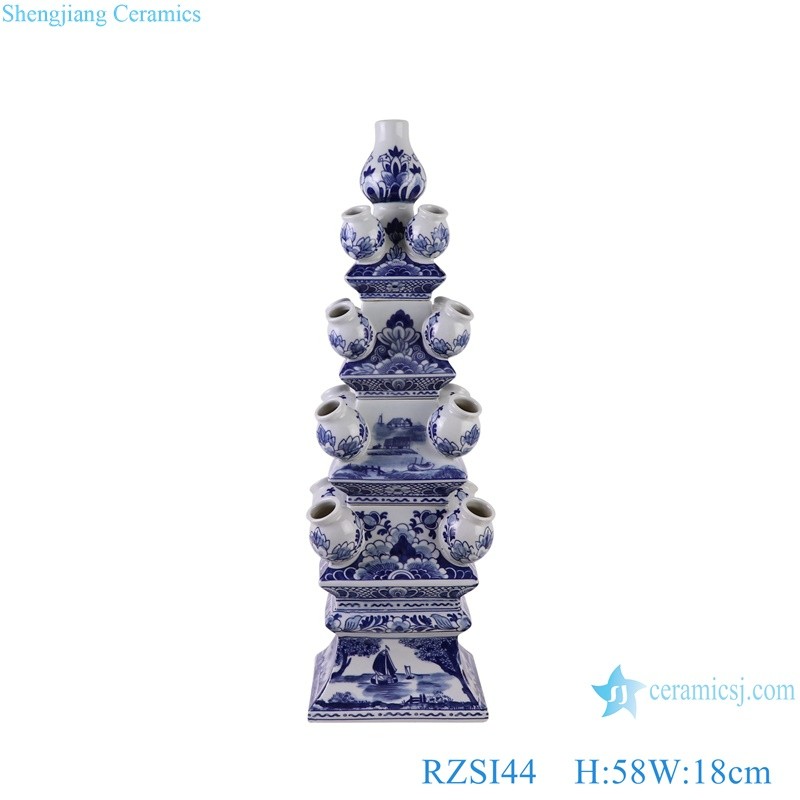 Jingdezhen Porcelain Mid Century Pagoda Decorative Flower Vase