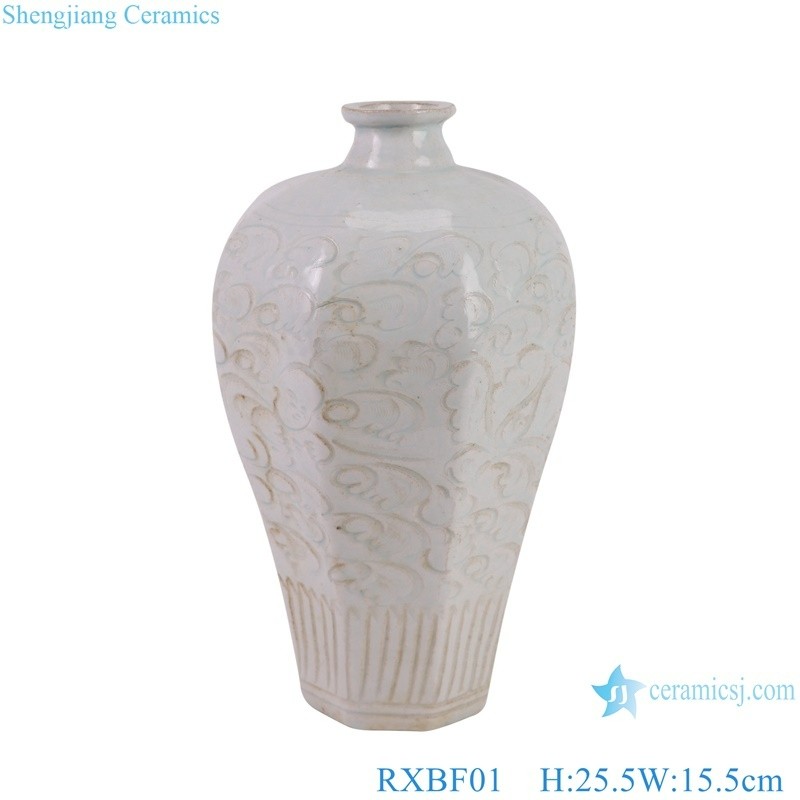 Jingdezhen celadon eight sides Flower Carved Decorative Pulm Vase