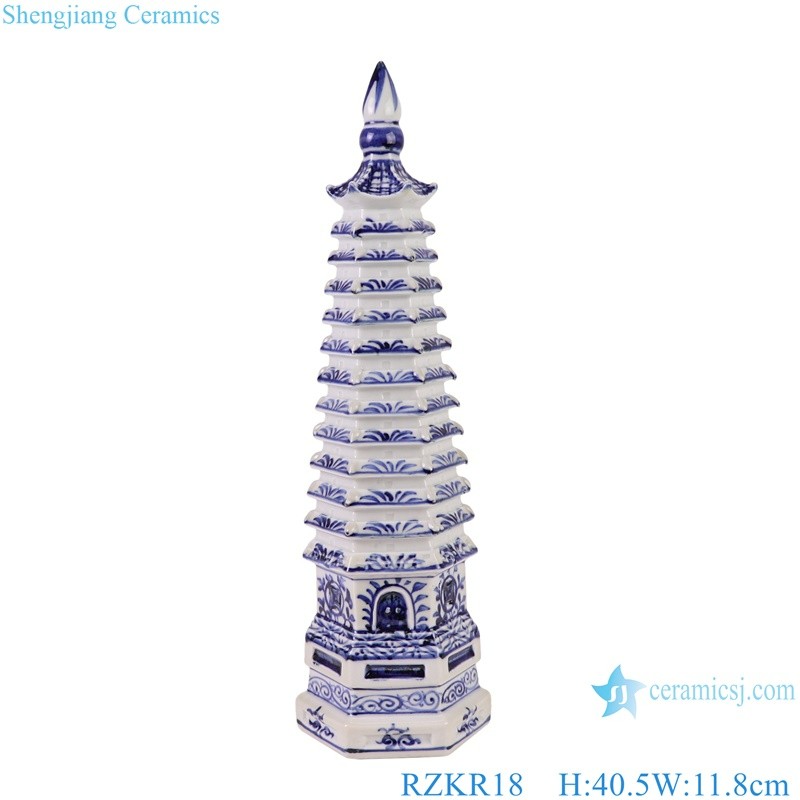 Blue and White Jingdezhen Porcelain Flower Pattern Pagoda Statues