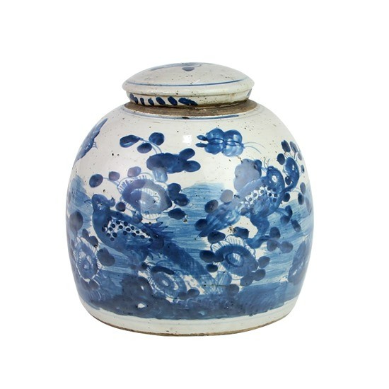 Antique Blue and White Flower pattern Ceramic Storage Lidded Jars 