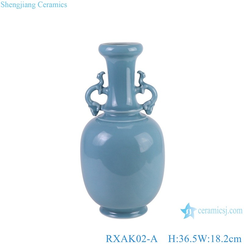 Sky blue color Glazed Ceramic Flower Vase with ears