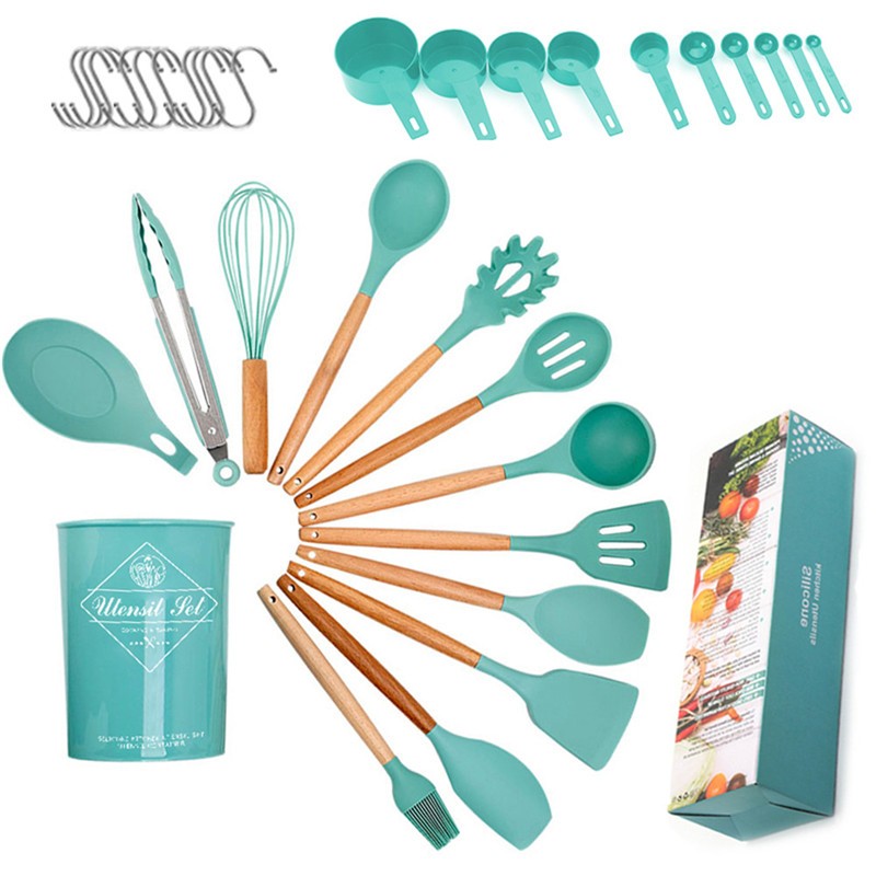 Non Stick Vookware Wooden Silicone Kitchen Utensils Set